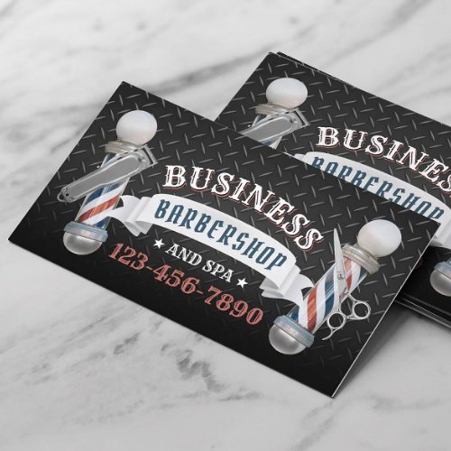 Barber Shop Hair Stylist Dark Metal Barbershop Business Card