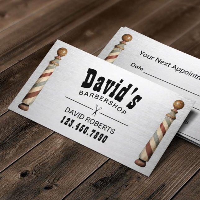 Barber Shop Hair Stylist Modern Silver Appointment Card (Creator Uploaded)