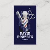 Barber Shop Hair Stylist Navy & Silver Barbershop Business Card (Front)