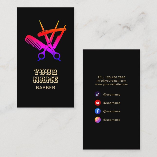 Barber Shop Hair Stylist Professional Barbershop Business Card (Front/Back)