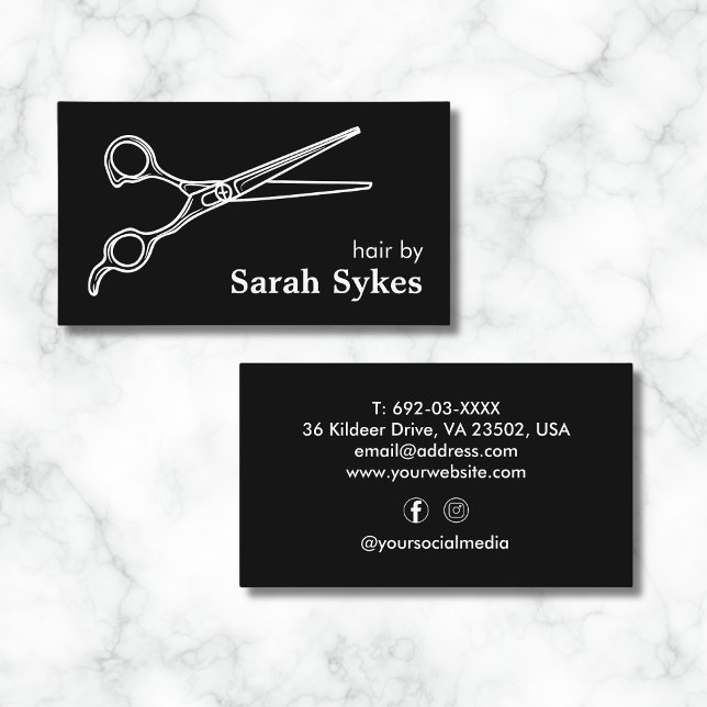 Barber Shop Hair Stylist Professional Black Custom Business Card (Creator Uploaded)