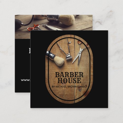 Barber Shop hair stylist Rustic photos Square Business Card