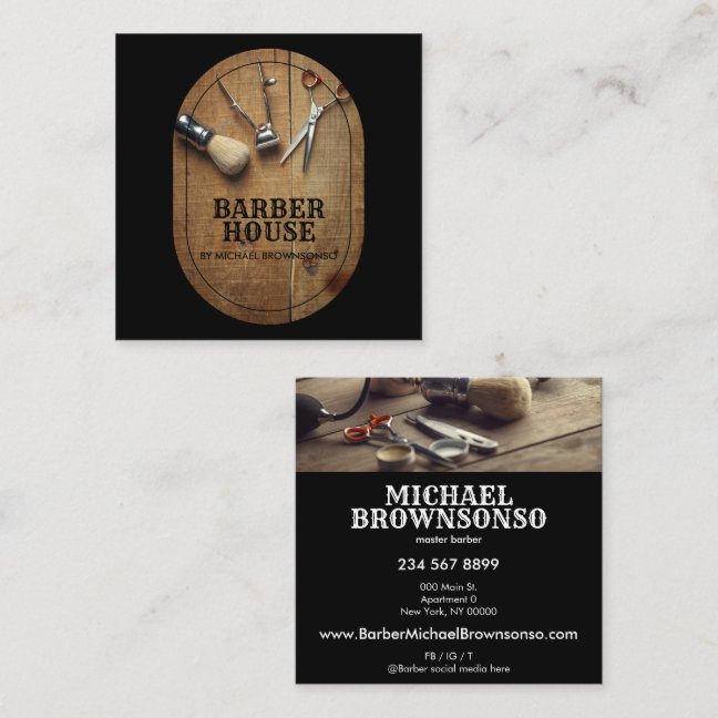 Barber Shop hair stylist Rustic photos Square Business Card