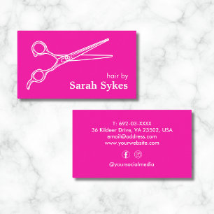Barber Shop Hair Stylist Scissors Hot Pink Custom Business Card