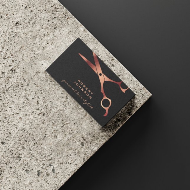 Barber Shop Hairdresser Black Copper Scissors Business Card (Creator Uploaded)