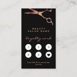 Barber Shop Hairdresser Black Copper Scissors Loyalty Card