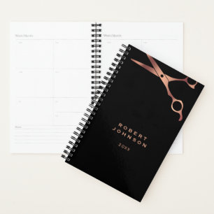 Barber Shop Hairdresser Black Copper Scissors Planner