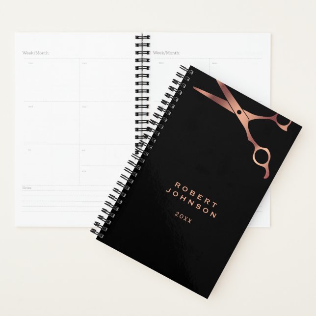  Barber Shop Hairdresser Black Copper Scissors Planner (Display)