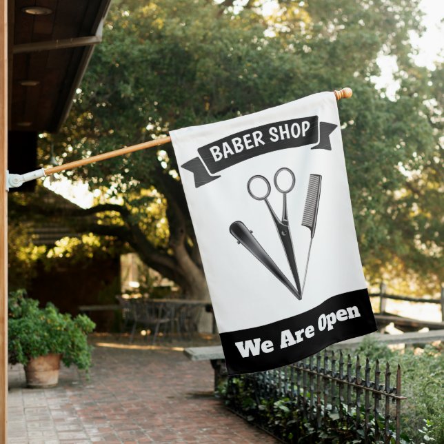 Barber Shop Hairdresser Modern House Flag (In SItu)