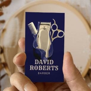 Barber Shop Hairdresser Navy Blue Gold Barbershop  Business Card