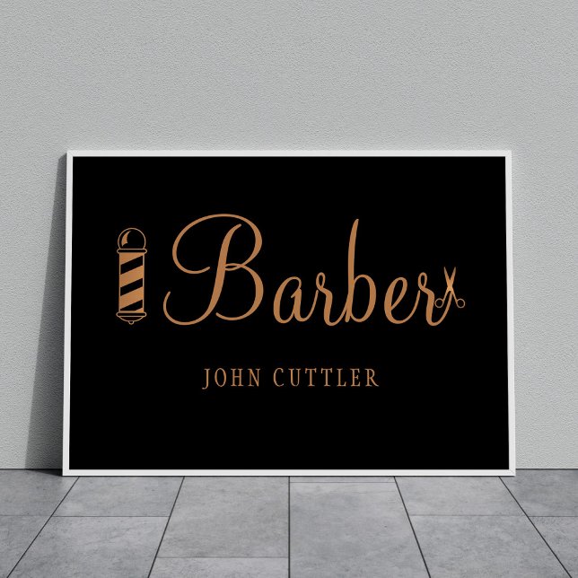 Barber shop hairstylist name gold black logo poster (Creator Uploaded)