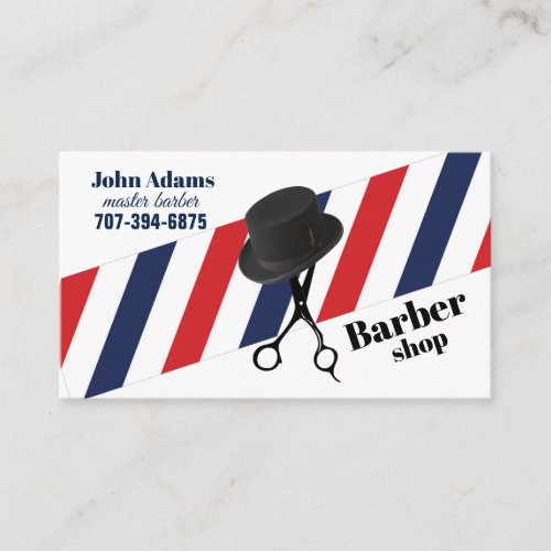 Barber Shop Hairstylist Top Hat Scissors Stripes B Business Card