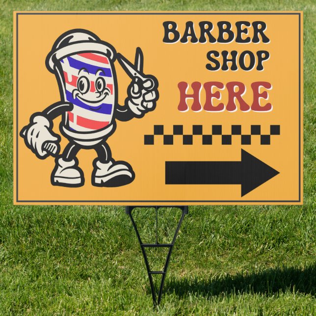 Barber Shop Here Arrow Turn Right Boulevard Sign (Insitu)