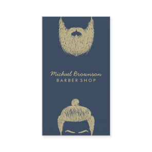 Barber Shop hipster beard mustache navy gold Business Card