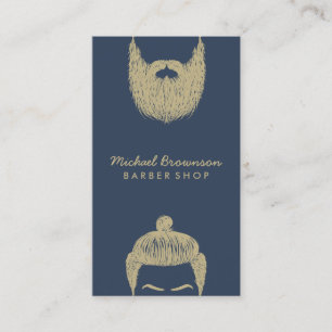 Barber Shop hipster beard mustache navy gold Business Card