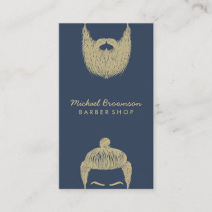 Barber Shop hipster beard mustache navy gold Business Card