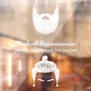 Barber Shop hipster beard mustache white Window Cling