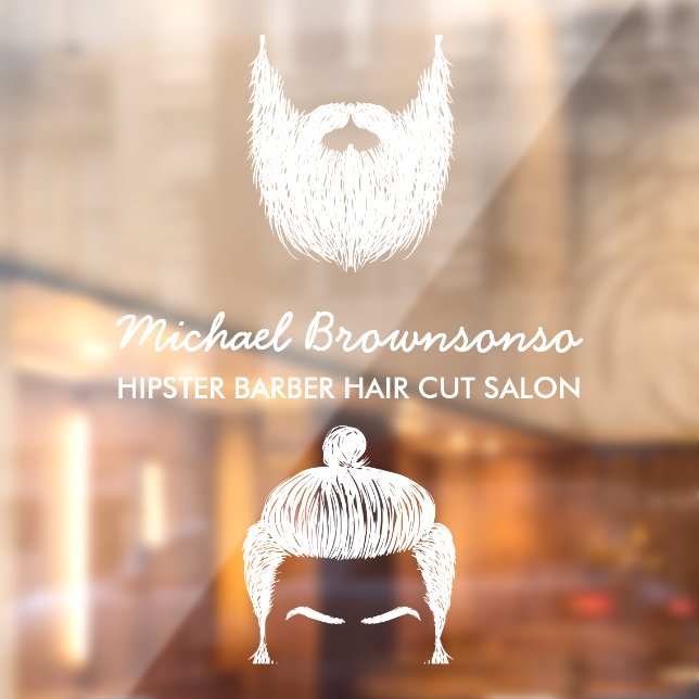 Barber Shop hipster beard mustache white Window Cling (Sheet 2)