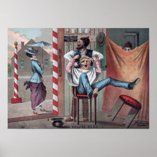 Barber Shop Humorous Picture Vintage Poster
