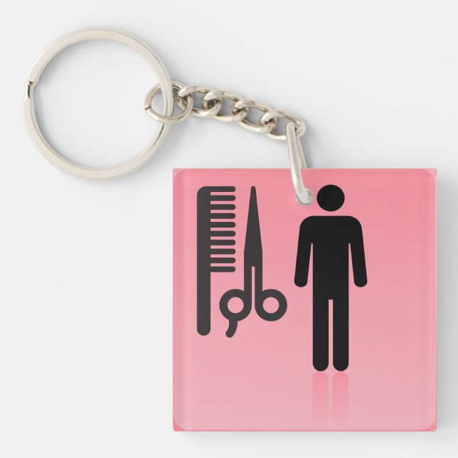 Barber Shop Icon Haircut Comb and Scissors  Keychain (Front)