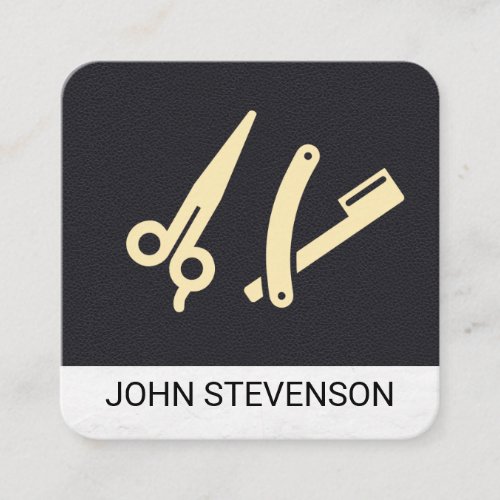 Barber Shop  Leather  Shave and Haircut Square Business Card