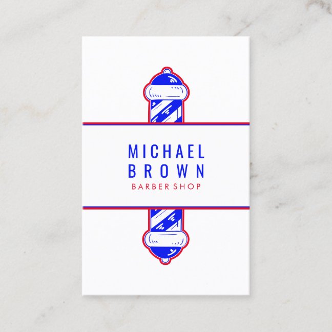 Barber shop logo navy red simple pole business card