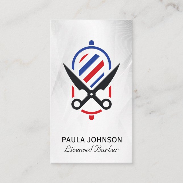 Barber Shop Logo | Scissors Barber Pole Business Card (Front)