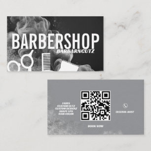 Barber Shop Logo Sign Gray Smoke Professional Business Card