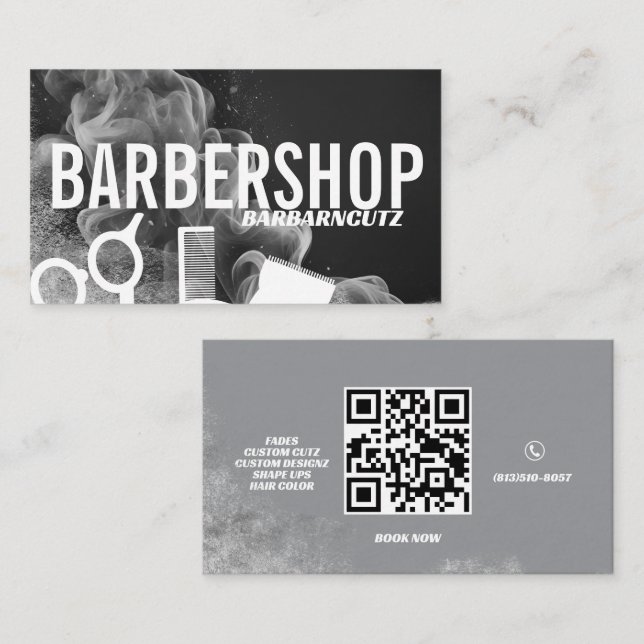 Barber Shop Logo Sign Gray Smoke Professional Business Card (Front/Back)