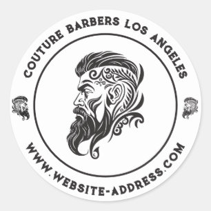 Barber shop logo with custom text on white classic round sticker