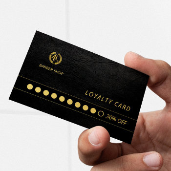 Barber Shop Luxury Black Leather Loyalty Punch Business Card by uniqueoffice at Zazzle