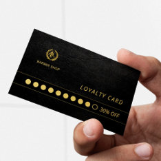 Barber Shop Luxury Black Leather Loyalty Punch Business Card at Zazzle