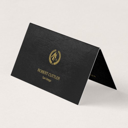 Barber shop luxury elegant black leather look business card