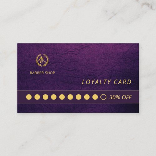 Barber shop luxury purple leather loyalty punch business card