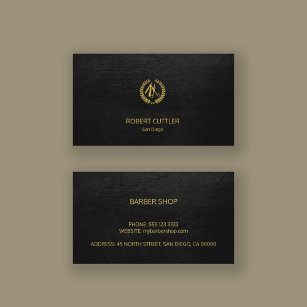 Barber shop luxury simple black leather look business card