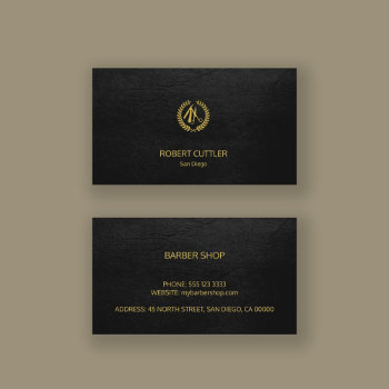 Barber Shop Luxury Simple Black Leather Look Business Card by uniqueoffice at Zazzle
