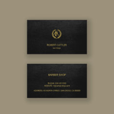 Barber Shop Luxury Simple Black Leather Look Business Card at Zazzle