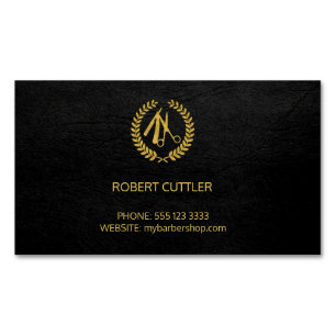 Barber shop luxury simple black leather look business card magnet