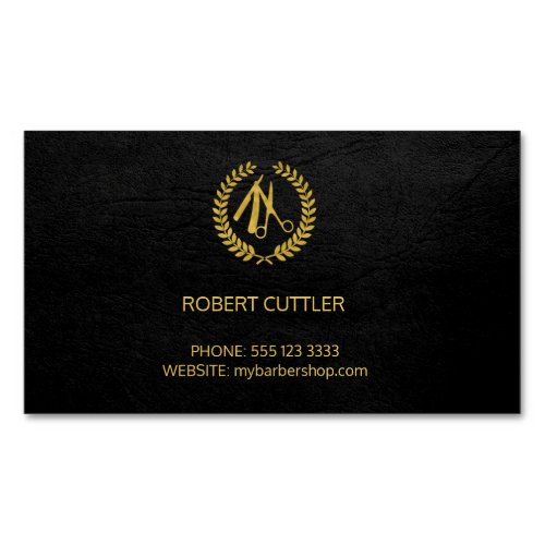 Barber shop luxury simple black leather look business card magnet