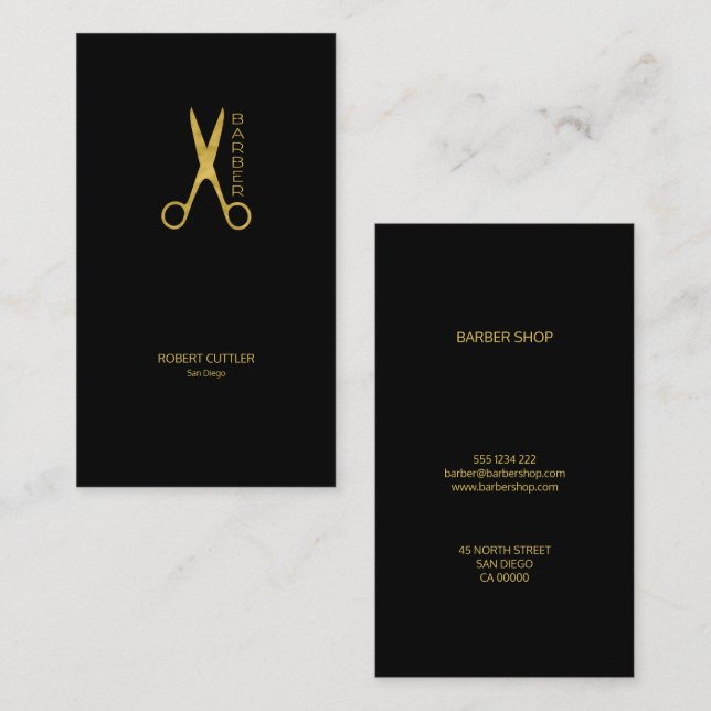 Barber shop luxury simple gold black business card (Front/Back)