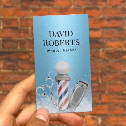 Barber Shop Master Barber Modern Blue Barbershop Business Card