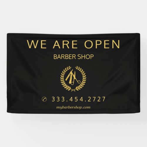 Barber shop men salon elegant black and gold banner