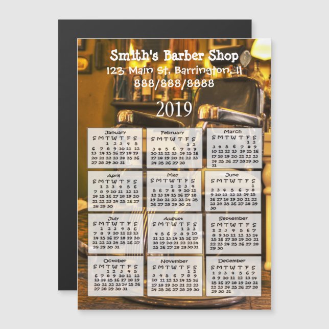Barber Shop Mini Calendar Magnet 2019 (Front/Back)