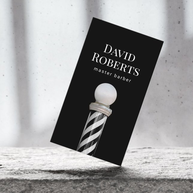 Barber Shop Minimalist Black Barber Pole Hair Business Card (Creator Uploaded)