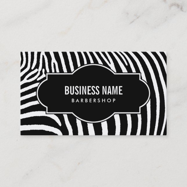 Barber Shop Modern Black & White Zebra Stripes Business Card (Front)