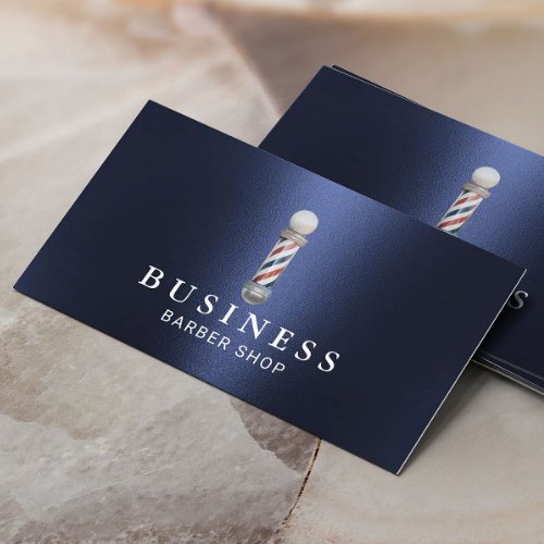 Barber Shop Modern Navy Blue Metal Hair Stylist  Business Card