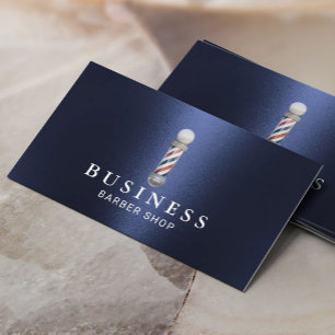 Barber Shop Modern Navy Blue Metal Hair Stylist Business Card