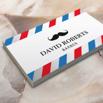 Barber Shop Mustache Hair Stylist Blue Red Stripes Business Card