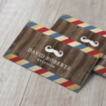 Barber Shop Mustache Hair Stylist Vintage Wood Business Card