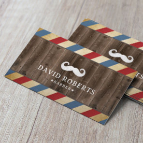 Barber Shop Mustache Hair Stylist Vintage Wood Business Card